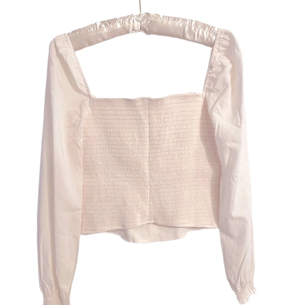 Reformation Nola Cotton Top, Cream Lace Up French Size 6 NWOT
